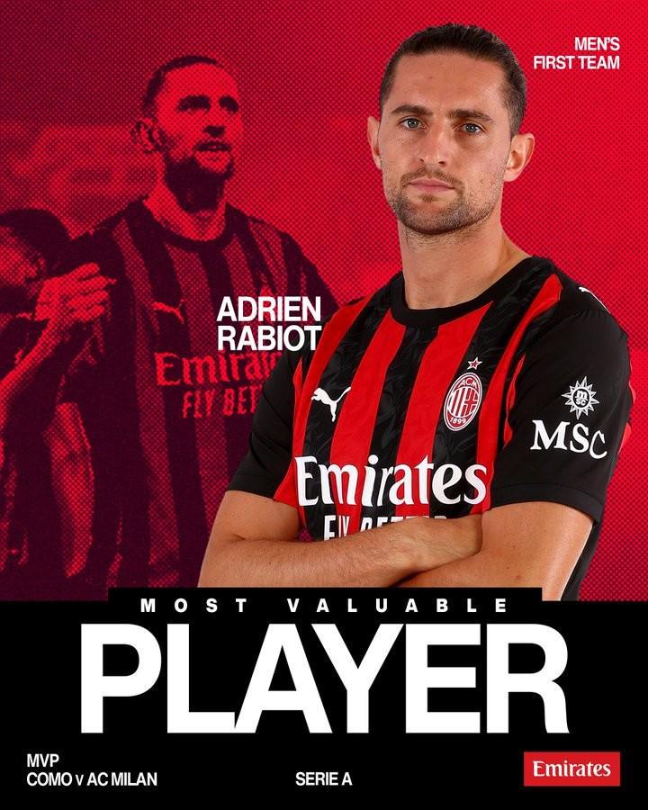 官方电竞押注-造点+梅开二度，拉比奥当选与科莫一役米兰队内最佳球员